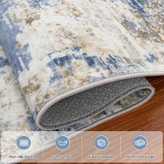 Aelenmu 6x9 Area Rugs for Living Room Bedroom Dining Room Washable Blue | Soft - Image 4