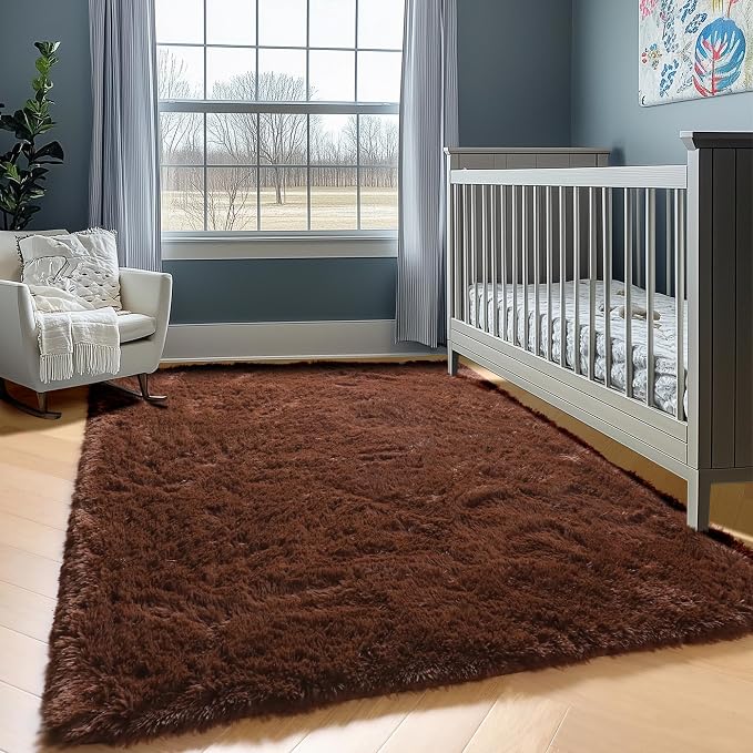 Brown Area Rugs for Bedroom Living Room, Fluffy 4x6 Indoor Bedside Floor Throw - Image 7