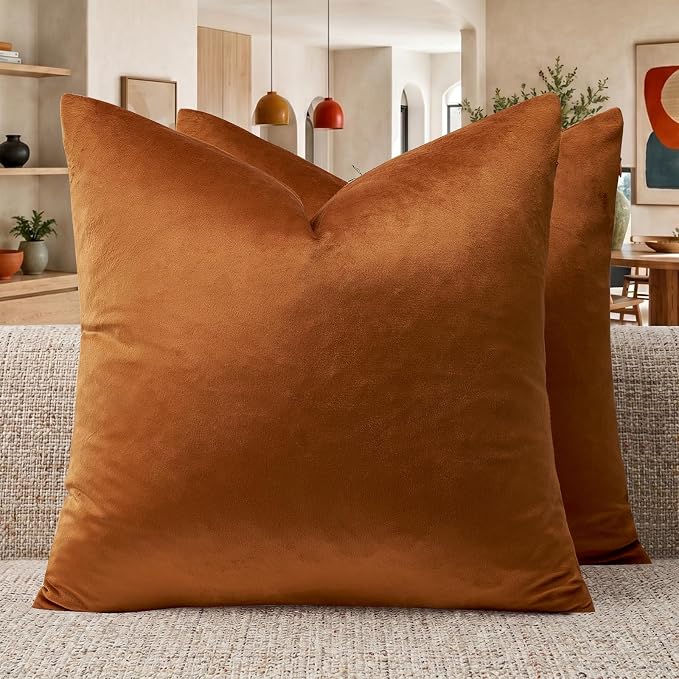 GIGIZAZA Burnt Orange Velvet Throw Pillow Covers 18x18 Pack of 2 | Decorative by GIGIZAZAFocusingonhomedecoration