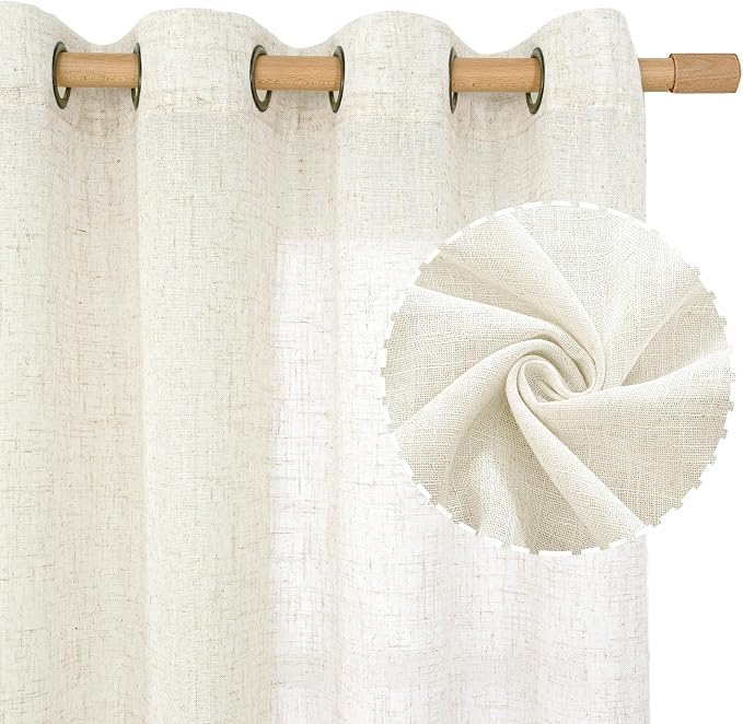 Natural Doorway Linen Curtains 80 inch Length 2 Panels, Cream Light Filtering - Image 2