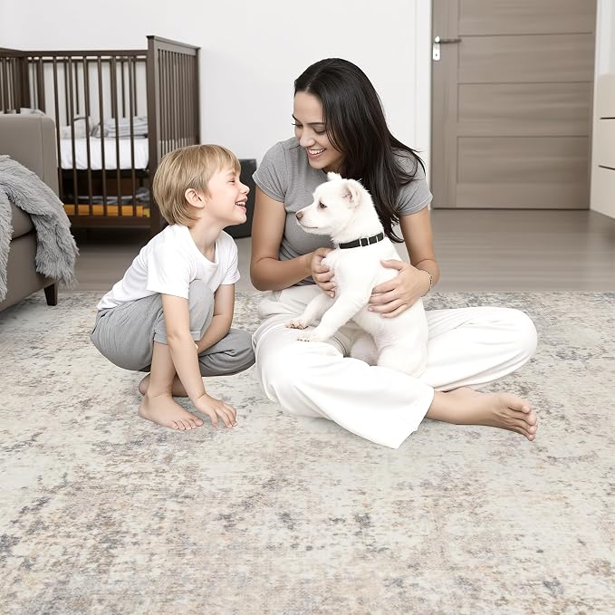 Round Area Rug Living Room: 8 ft Modern Washable Indoor Carpet | - Image 2