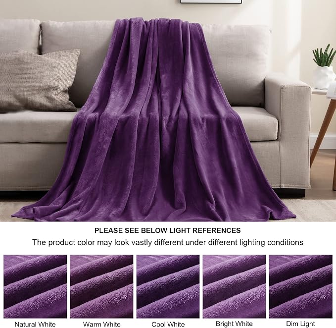 BEDELITE Fleece Blanket Soft Plush King Size Bed Blanket Purple 108"x90" | - Image 5