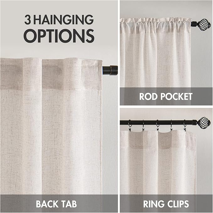 MIULEE White Linen Curtains 52x84 Inch - Image 3
