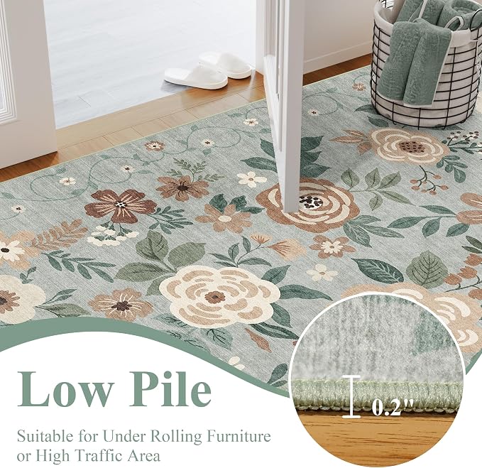 DUKINO 2x3 Entryway Rug, Door Mat Soft Washable Rug Non Slip, Sage Green | Low - Image 7