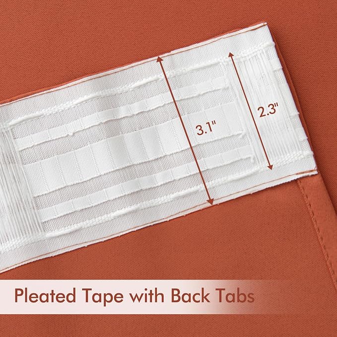 MIULEE Fall Burnt Orange Back Tab Blackout Curtains 52"x90" Length 2 Panels | - Image 4