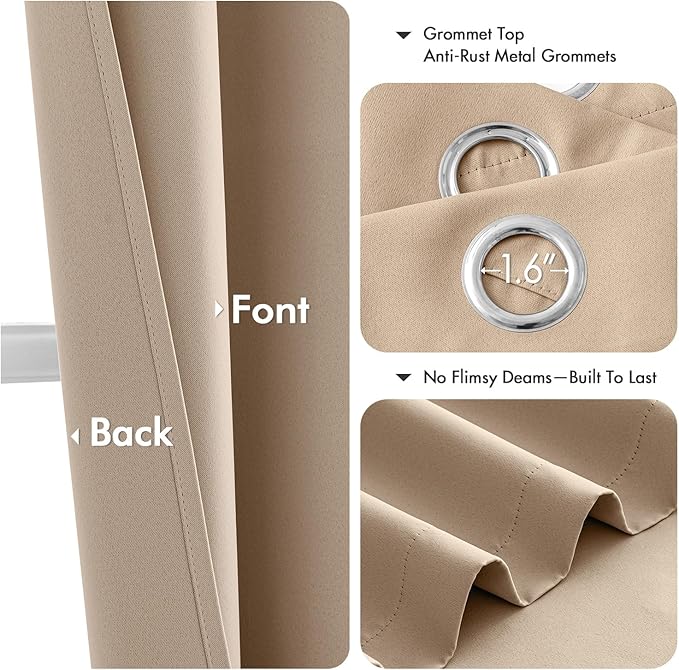 MIULEE Blackout Curtains for Bedroom 2 Panels 34 x 72 Inch Long Beige | Thermal - Image 4