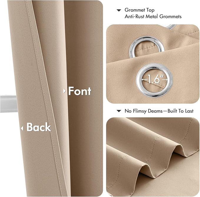 MIULEE Blackout Curtains for Bedroom 2 Panels 50 x 63 Inch Long Beige | Thermal - Image 4