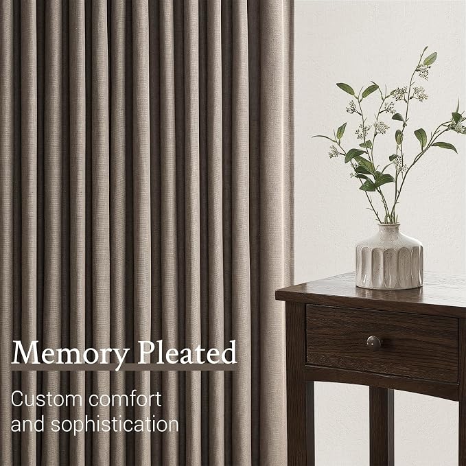 96 Inches Long Pleated Sheer Curtains, Dark Linen Blended Light Filtering - Image 4