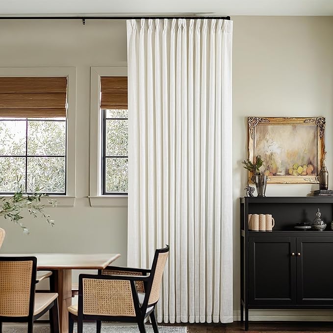 Natural Pinch Pleated 132 Inch Linen Curtains 2 Panels Set 40x132 | Extra Long - Image 8