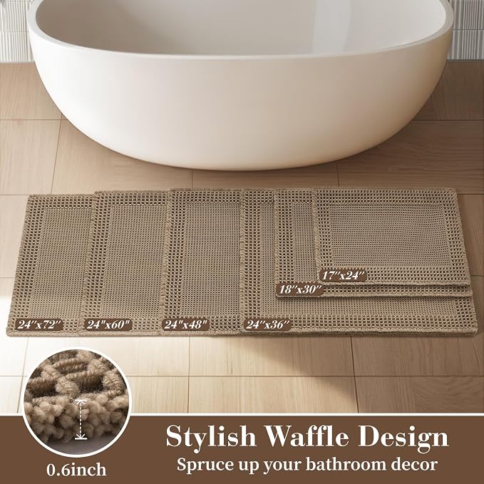 RESARE Waffle Bath Mat for Bathroom, Non Slip Bathroom Rugs 18"x30" Brown | - Image 5