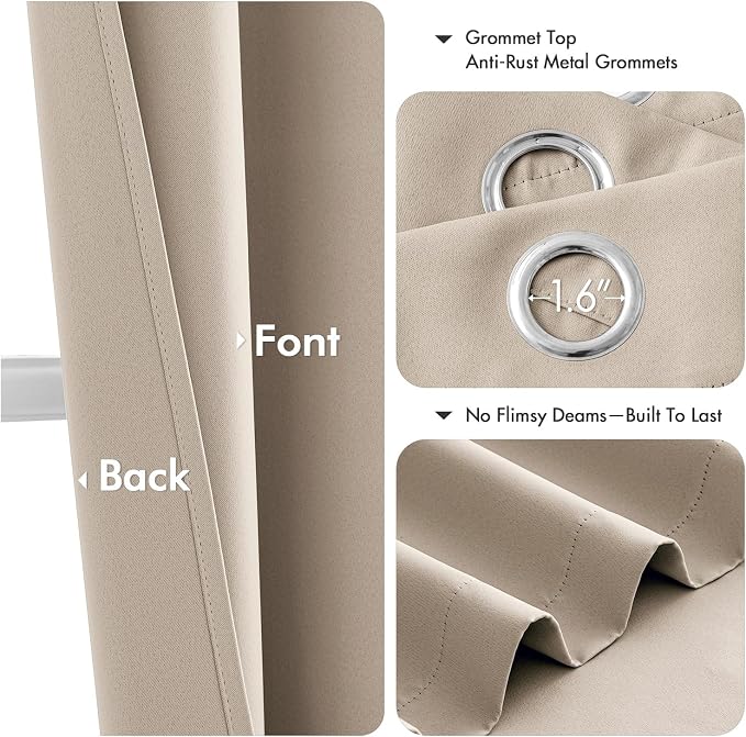 MIULEE Blackout Curtains for Bedroom 2 Panels 40 x 84 Inch Long Taupe | Thermal - Image 4