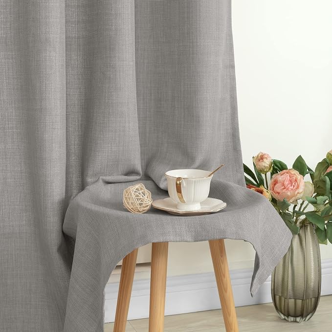 Natural Grey Linen Curtains for Bedroom 84 Inch Length 2 Panels | Faux Linen - Image 8