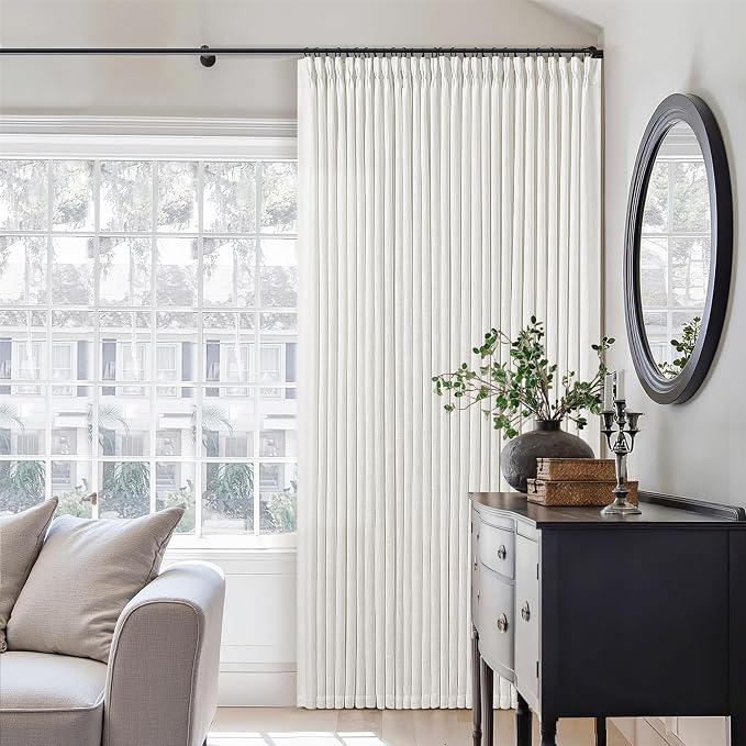 Beige White Pinch Pleat Semi Sheer Linen Curtain W70xL108 1 Panel | Light - Image 6