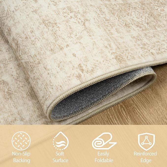 Aelenmu 9x12 Area Rugs for Living Room Washable Bedroom Dining Room Beige | - Image 4