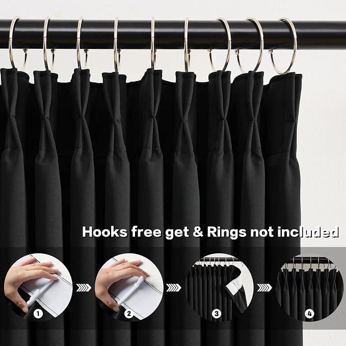 Black Curtains Blackout 102 Inches Long, Luxury Faux Silk Polyester Pinch - Image 2