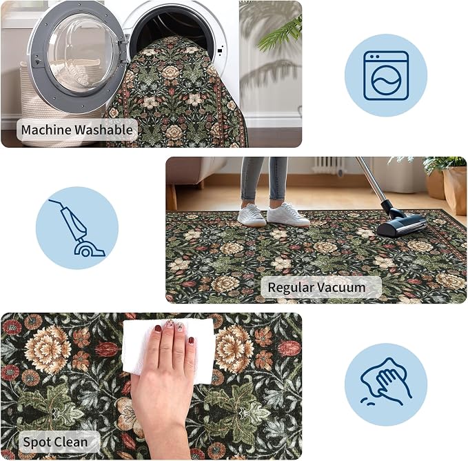 GarveeHome Washable Area Rug 6x9, Soft Vintage Floral Bedroom Rug Non Slip Low - Image 6