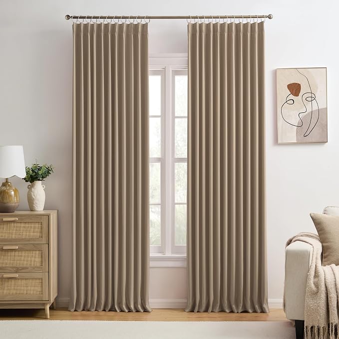 Cappuccino Pinch Pleated 72 Inch Wide Curtains 72 x 100, Thermal Insulated by KEQIAOSUOCAI