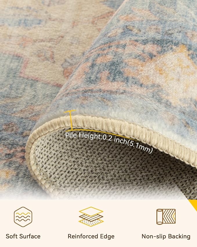 RELEANY Washable Area Rug, Water Repellent, Pet Friendly, Vintage Floral Boho - Image 4