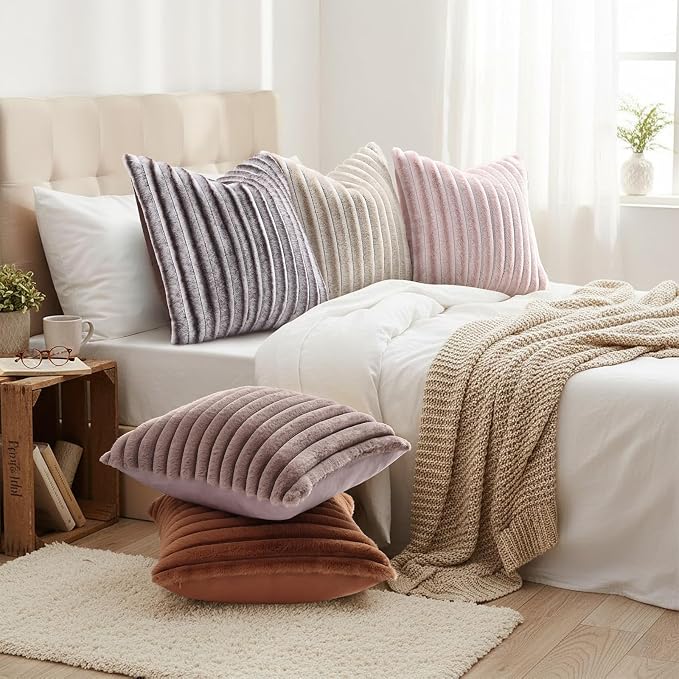 decorUhome Fall Faux Fur Throw Pillow Covers 20x20 Set of 2 Brown | Decorative - Image 4