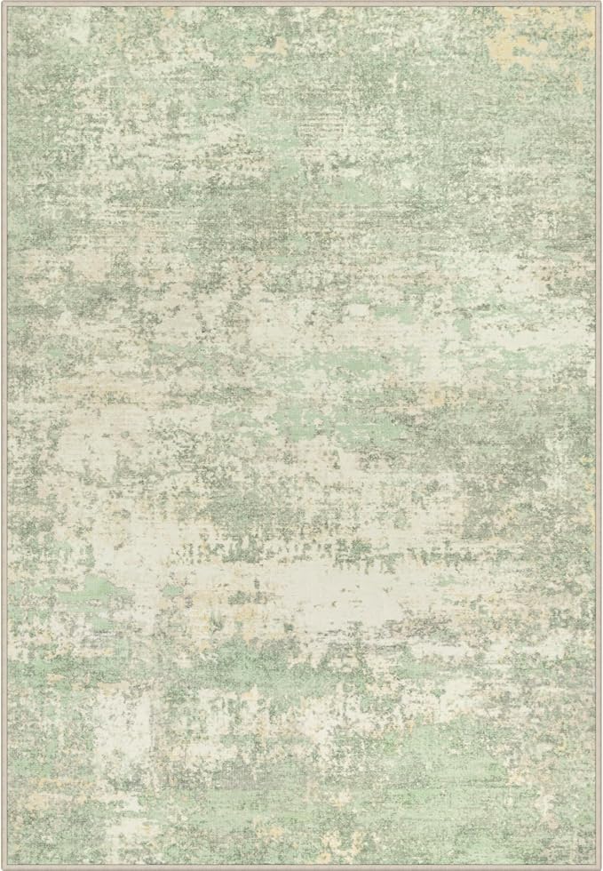 Area Rug Living Room: 8x8 Modern Washable Soft Carpet Green Cream | by FXRHLP