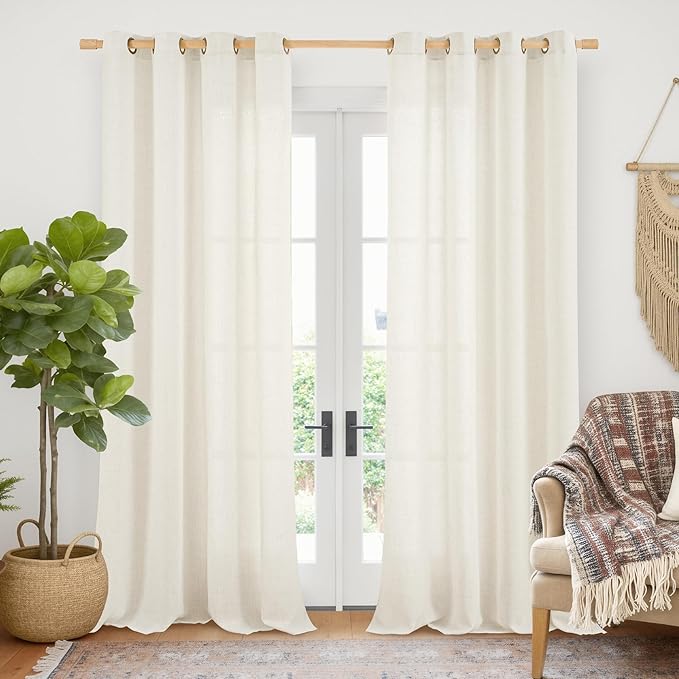 YoungsTex Ivory Linen Semi Sheer Curtains 90 Inch Length by YoungsTex