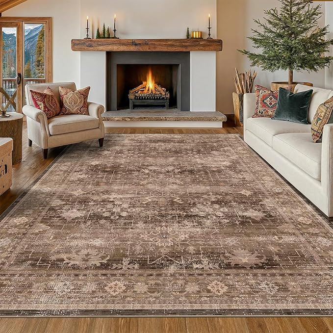 Brown 9x12 Living Room Rug by HazoHaus