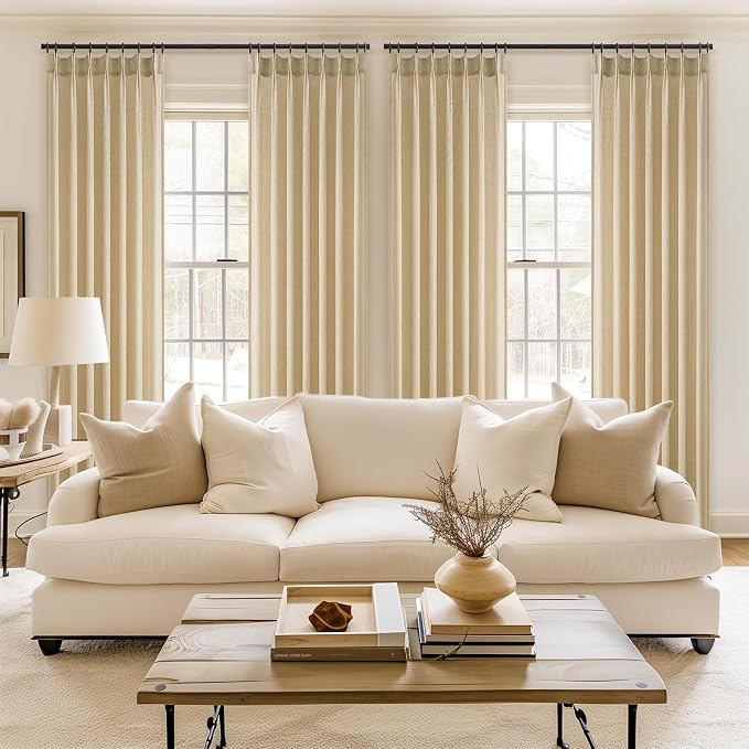 Topfinel 94 Inch Length Pinch Pleat Linen Curtains Drapes 2 Panels Set - Image 6
