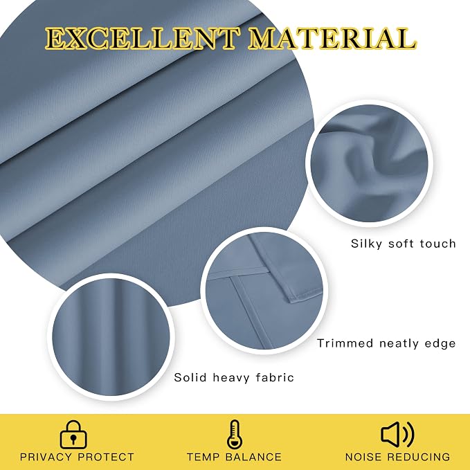 NICETOWN Blackout Stone Blue Curtain 102 inches Length, Grommet Thermal - Image 5