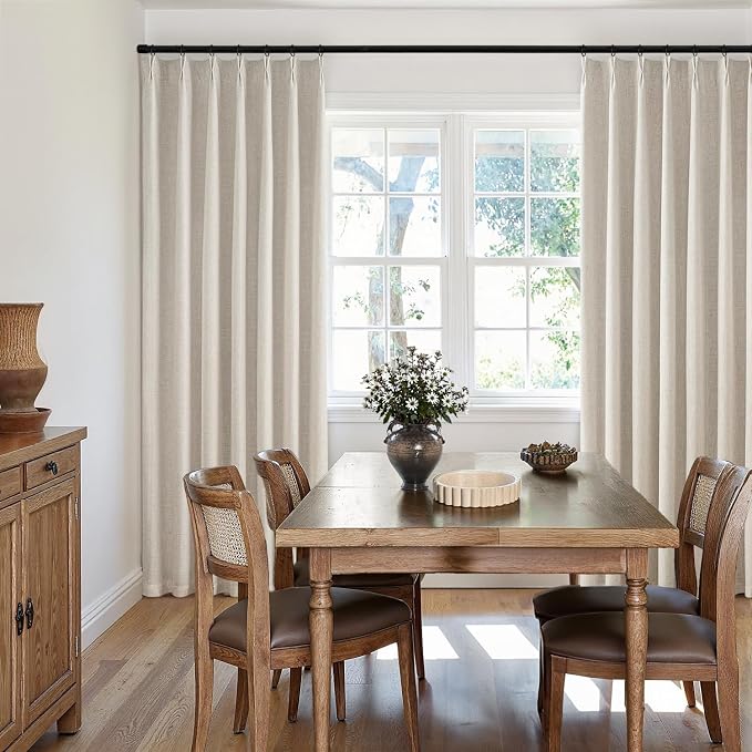 MIULEE Beige Pinch Pleated 100% Blackout Linen Curtains 40x84 Inches | Room - Image 7