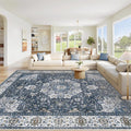 Area Rug 9x12 Washable Rug, Vintage Boho Medallion Rugs Non-Slip Soft Low Pile by VECARF