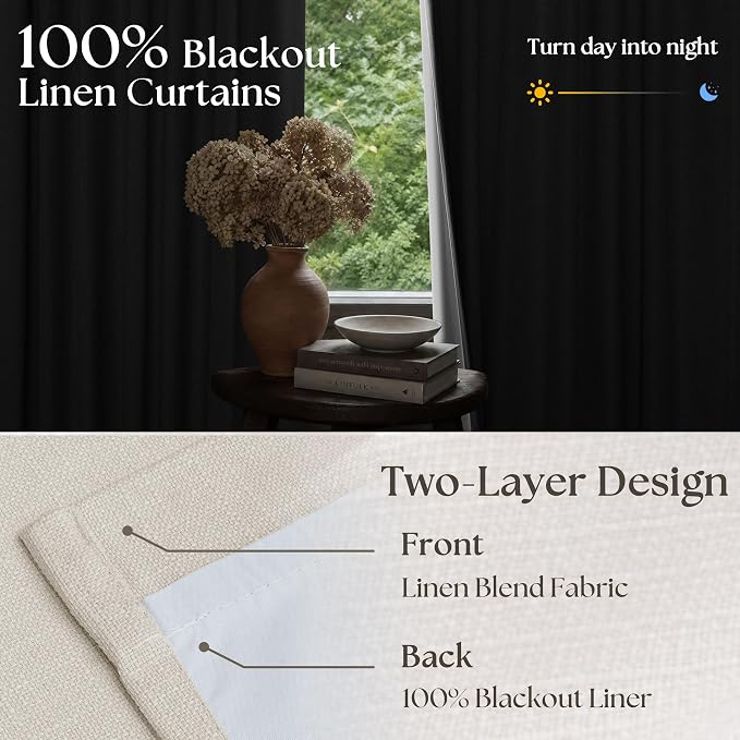 Natural Pinch Pleated Blackout 90 Inch Bedroom Curtain 70 Inch Wide 1 Panel | - Image 3