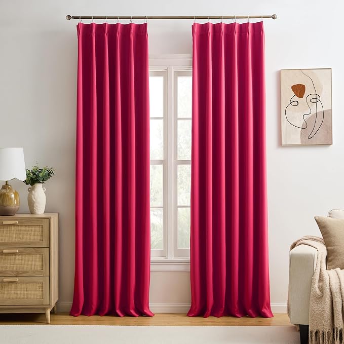 Hot Pink Fuchsia Pinch Pleated Curtains Blackout 84 Inches Long, Room Darkening by KEQIAOSUOCAI