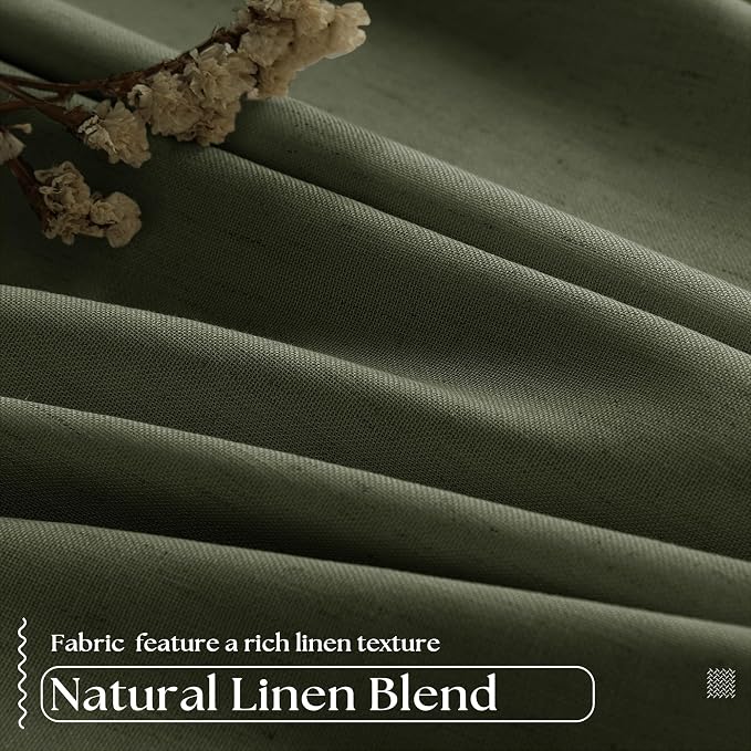 Olive Pinch Pleated 100% Blackout Linen 80 Inch Window Curtains | Room - Image 5