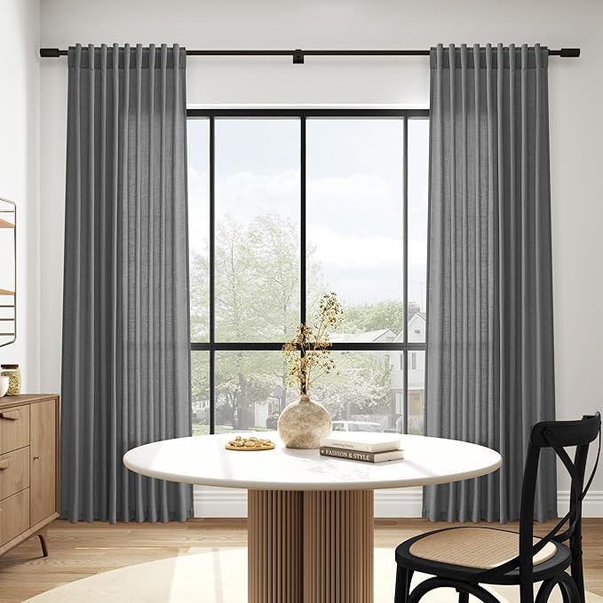 Blazer Grey Linen Curtains 90 Inch Long 2 Panels Set - Image 6