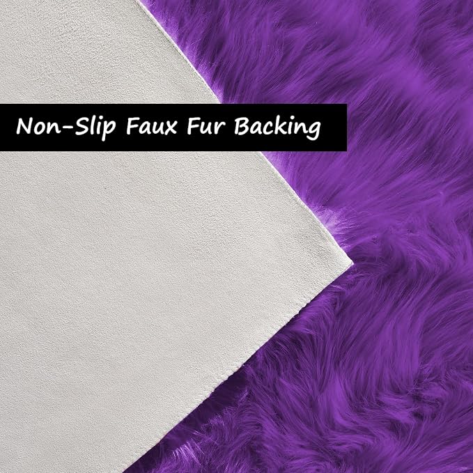 Goolela Purple Sheepskin Rug 2x6 Fluffy Fuzzy Furry Runner - Image 3
