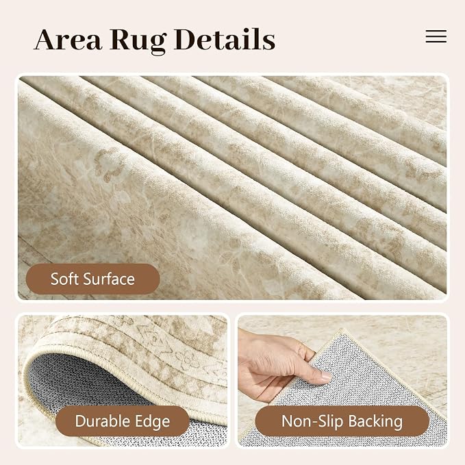 4x6 Ft Area Rugs for Living Room, Soft Non-Slip Machine Washable Rug, Vintage - Image 6