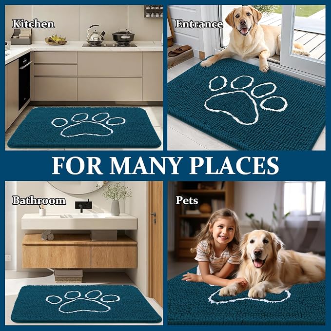 OLANLY Dog Door Mat for Muddy Paws 47x32, Paw Print Design Chenille Mud Mat | - Image 8