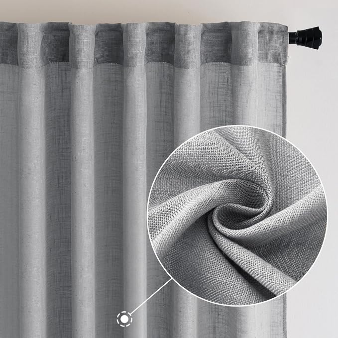 MIULEE Grey Linen Curtains 52x90 Inch Long - Image 2
