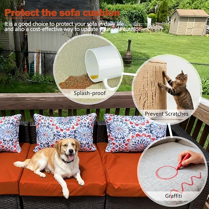 Sqodok Patio Cushion Cover 24x22 inch, Outdoor Seat Cushion Slip Cover - Image 6