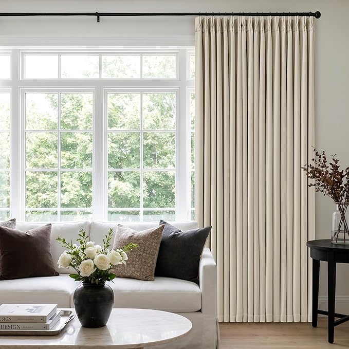 Oatmeal Beige Extra Wide Blackout 60 x 92 Inch Pinch Pleat Curtains 1 Panel | by Twodrapes