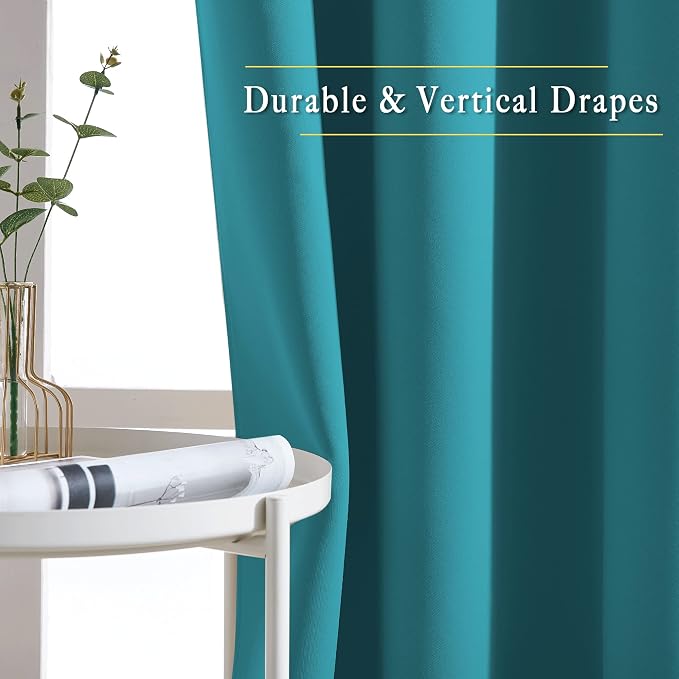 NICETOWN Peacock Teal Blackout Curtains 102 inch Length, Grommet Energy Saving - Image 5