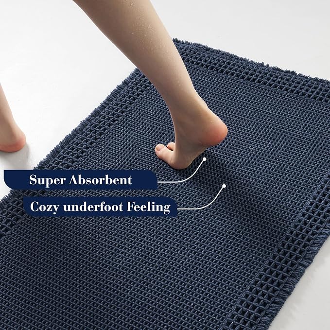 RESARE Waffle Bath Mat for Bathroom, Non Slip Bathroom Rugs 18"x30" Navy | - Image 3