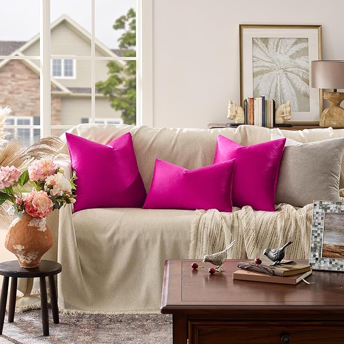 GIGIZAZA Hot Pink Velvet Pillow Covers 20x20 Decorative Pillows Pack of 2 | - Image 6