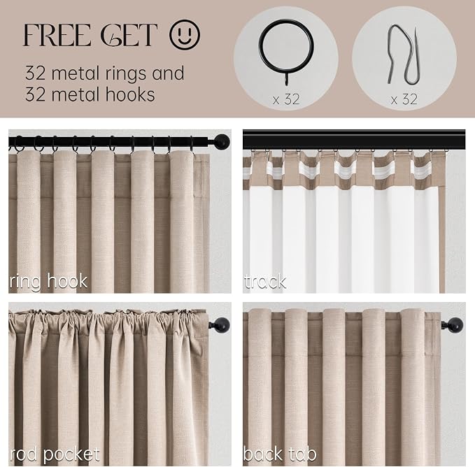 Topfinel Natural Beige Linen Blackout Curtains 2 Panels 63 Inch - Image 4