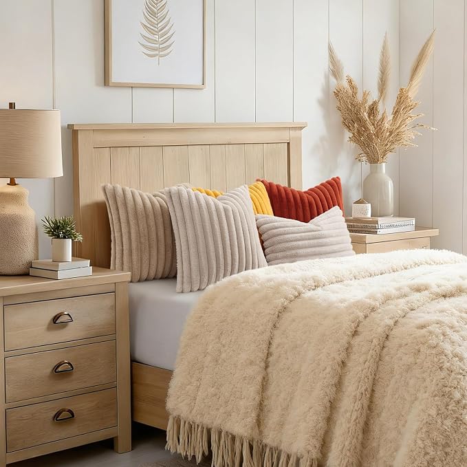 decorUhome Fall Faux Fur Throw Pillow Covers 16x16 Set of 2 Mustard Yellow | - Image 8
