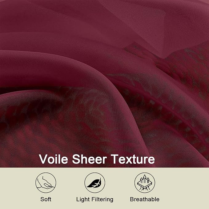 Burgundy Sheer Curtains 63 Inch Length 2 Panels Set - Image 3