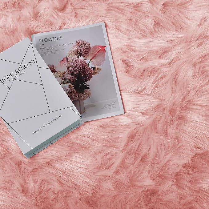 Goolela Pink Fluffy Fuzzy Rug for Girls Bedroom 3x5 Faux Fur Rug Furry Shag - Image 8
