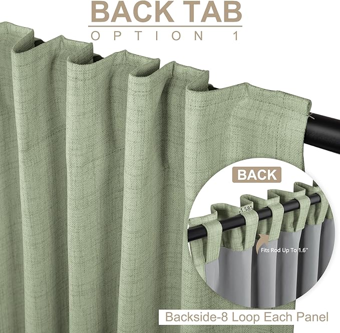 Faux Linen Total Blackout Sliding Door Curtains 84 Inches Long, Sage | 100% - Image 3