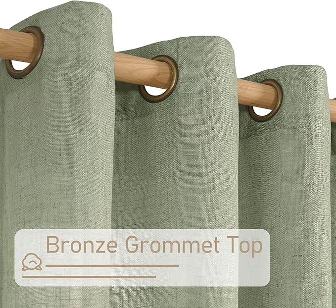 Sage Green Linen Curtains 84 inch Length, Semi Sheer Light Filtering Living - Image 2
