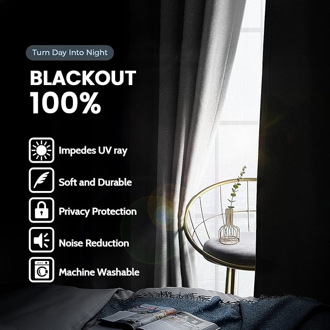 SimpleHome White 100% Blackout Curtains Room Darkening Living Room 96 Inch | - Image 3